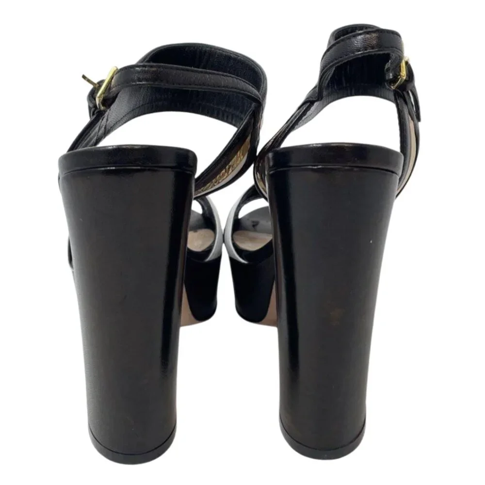Sebastian Womens Black White and Gold Ankle Strap Platform Sandals Size EU 37.5